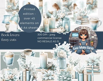 Book Lovers Ephemera Fussy Cuts – Embellissements imprimés (téléchargement instantané)