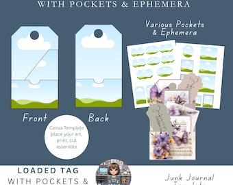 Loaded Tag canva template | junk journal kit | canva template loaded tag |card making kit | jj craft kit | commercial use | includes mock up