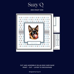 Hoja de decoupage de perro loco / perro decoupage impreso / fabricación de tarjetas con decoupage / hecho en el Reino Unido / tarjeta de perro pastor alemán / kit de tarjeta gsd