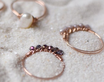 Rose Gold Ring with Crystals - 14K Gold Filled - Delicate Stacking Ring - Bridesmaids Gifts - Minimalist Jewelry - Wedding Jewelry