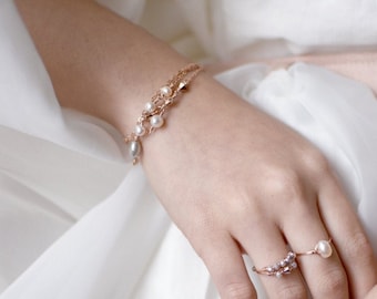 Dainty Pearl Bracelet, Delicate Stacking Jewelry, in 14k Gold Fill or Rose Gold