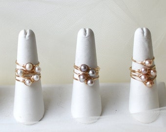 Rose Gold Staling Ring - Wire Wrapped - Gold Filled - Pearl Ring - Cadeaux pour elle - Bijoux minimes - Cadeaux de demoiselle d’honneur