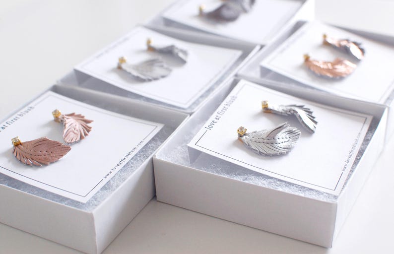 Rose Gold Feather Stud Earrings Tiny Everyday Studs in Blush Pink Rose Gold Leather Feather Jewelry Bridesmaid Gift Wedding Jewelry image 3