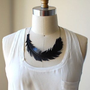 Black Feather Necklace, Leather Feather Jewelry, RAVEN Statement Bib Necklace, Boho Jewelry image 2