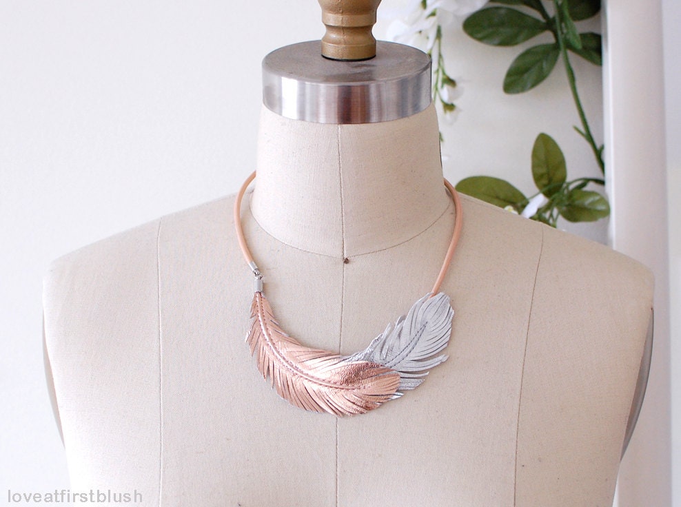 Rose gold cheap feather necklace