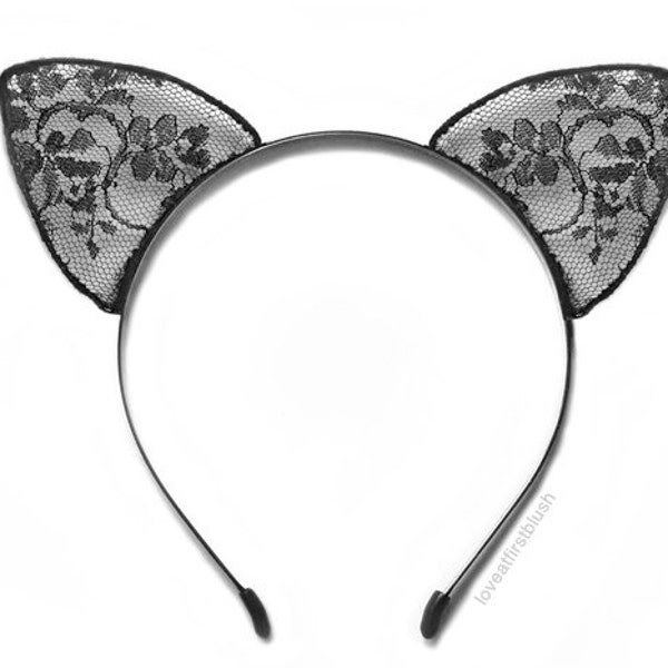 Cat Ears Lace Headband - in Black Lace