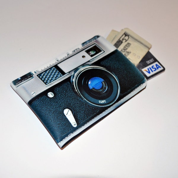 Business Card Case Retro Camera Black Silver Wallet  Debit, Credit, Gift Card Sleeve