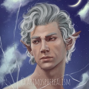 Astarion 'starry sky' Kunstdruck art print digitale Zeichnung Portrait Gemälde Baldur's Gate 3 digital portrait fan art drawing