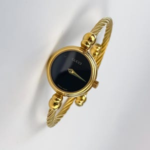 Gucci Vintage Gold Watch Bangle Black Dial