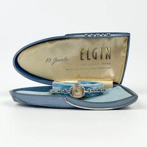 Rare Elgin Vintage Watch Box 10k White Gold Mechanical Swiss Watch