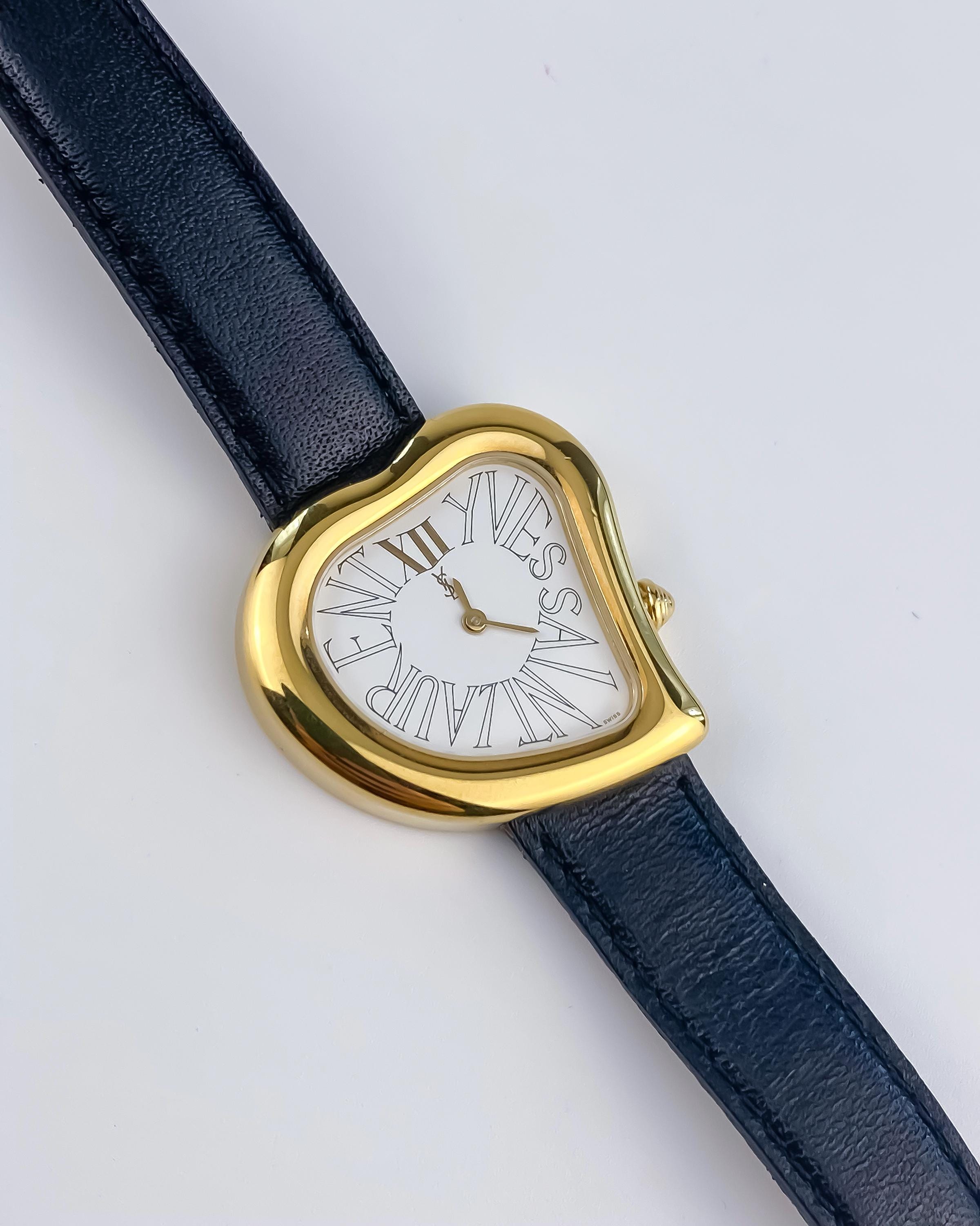 AUTHENTIC VINTAGE YVES SAINT LAURENT GOLD LEATHER HEART WATCH Watch Yves Saint Laurent Black in gold and steel - 42981063 main image 4