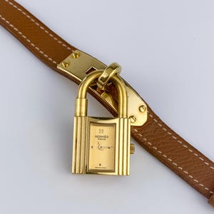 Hermes Kelly Vintage Watch Gold Brown Leather