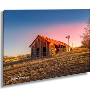 Rustic Windmill Photo, Old Country Barn, Landscape Sunset Photography, Fine Art Rustic Photography, Home Decor, Vintage Wall Artwork, Rural