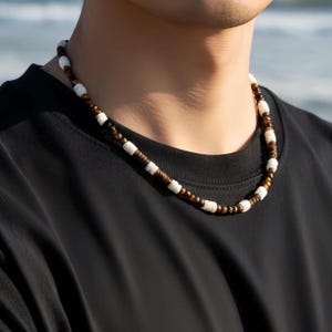 Tiger's Eye, Puka Shell & Coconut Beaded Necklace • Hawaiian Beads Necklace • Men’s Jewelry Gift