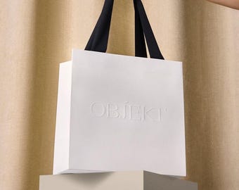 50 Customizable High-End Paper Bags with Satin Ribbon Handles – Sustainable Packaging for Boutiques