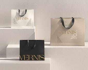50 bolsas de papel personalizadas con asas de cinta – Embalaje ecológico para boutiques