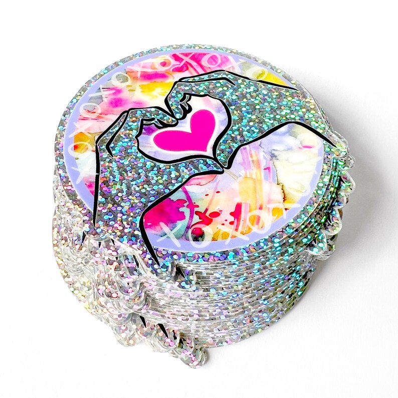 Heart Hands Glitter Sticker - Watercolor Vinyl Decal - Etsy