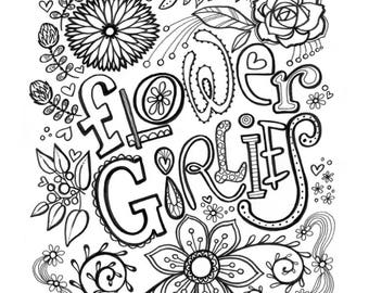 Flower Girlies PRINTABLE Coloring Book Pages - Digital Download, printable file, coloring pages, boho, bohemian