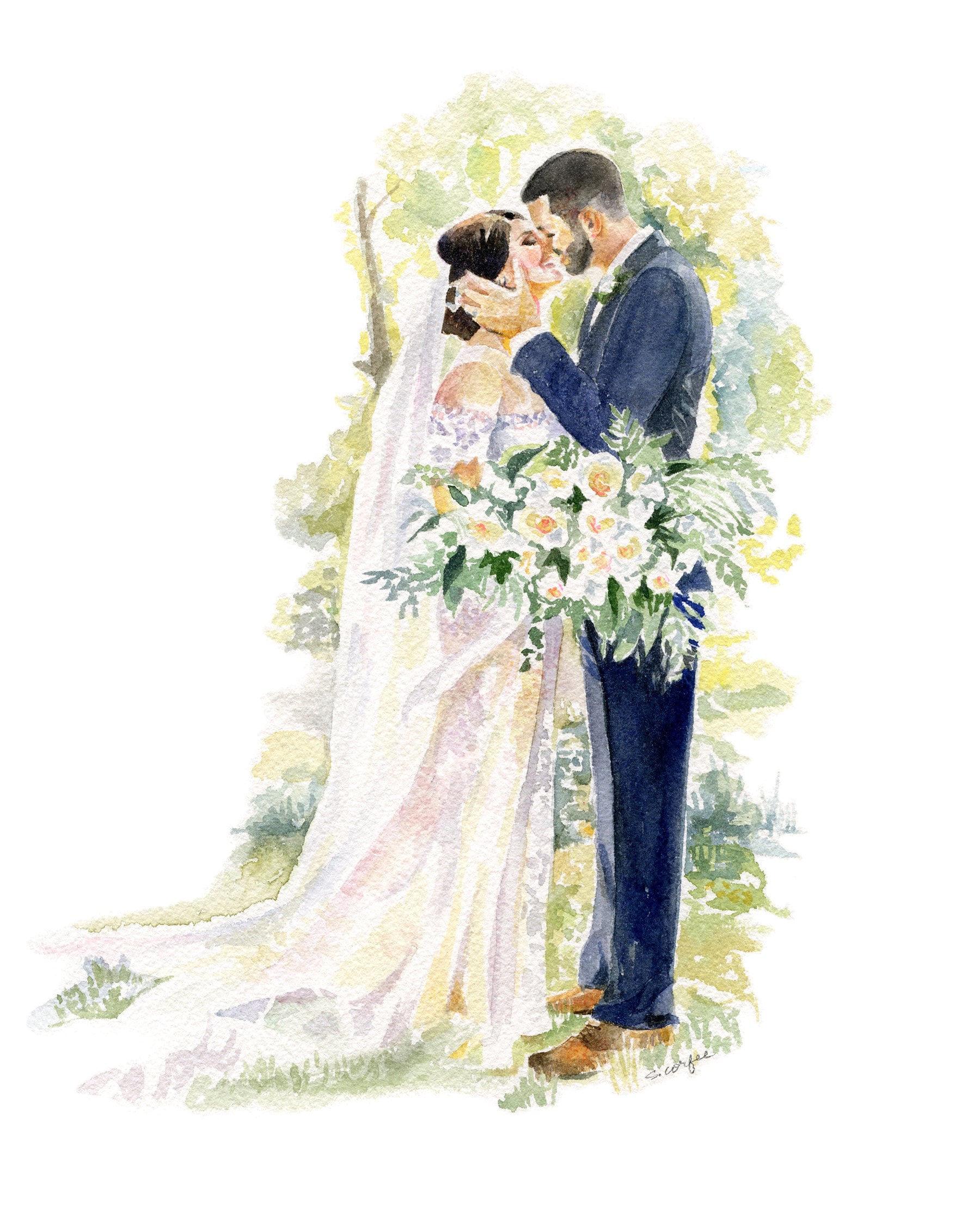 Watercolor Wedding Portrait Couples Portrait Bridal Etsy