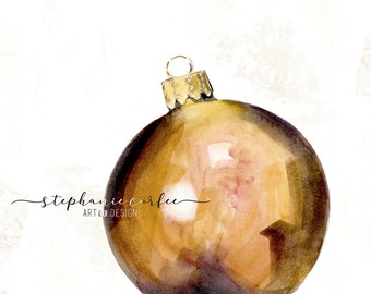 Gold Christmas Bauble - PRINT - watercolor painting, paper print, holiday print, holiday art, christmas art