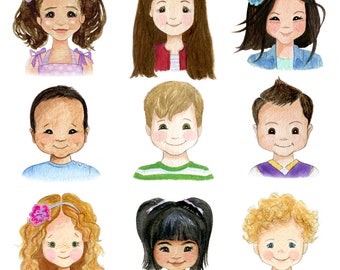 Kids Mini Cartoon Portrait - DIGITAL FILE