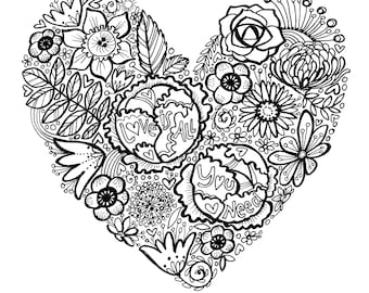 VALENTINE Coloring Page - Digital Download, printable file, coloring pages