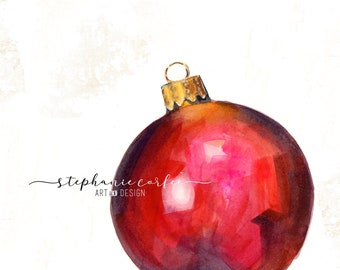 Red Christmas Bauble - PRINT - watercolor painting, paper print, holiday print, holiday art, christmas art