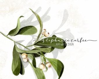 Mistletoe - PRINT - watercolor painting, paper print, holiday print, holiday art, christmas art