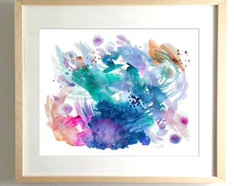 Ayla's Ocean - PRINT abstract painting, watercolor painting, paper print, colorful print, cheerful print, rainbow print, ocean, mermaid