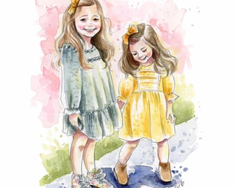 Kids Character Sketch from Your Photo - Pencil and Watercolor Painting