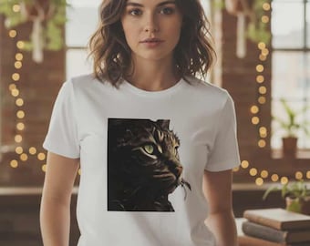 Mystical Cat Heavy Cotton Tee: Artsy Feline Portrait
