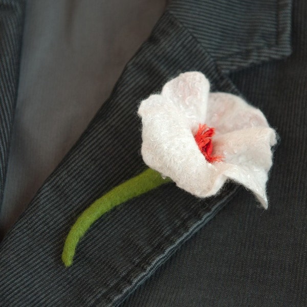 White Narcissus Felted Brooch