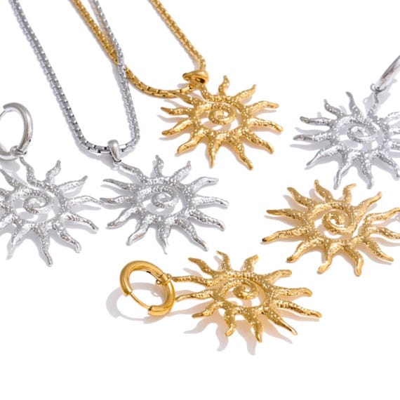 damourluxe Sun Necklace and Earrings Set: Gold Silver Celestial Jewelry Sun Necklace and Earrings Set Gold Silver Celestial Jewelry Gift for Her  Summer Outfit Festival Look Everyday Wear Beach Wedding Guest - Etsy
