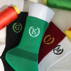 Monogram Initial Embroidery Socks, Personalized Cotton Blend Socks, Party Favor Gift