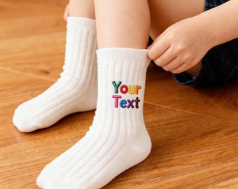 Personalized Kids Socks: Embroidered Name Rainbow Cotton Crew Socks