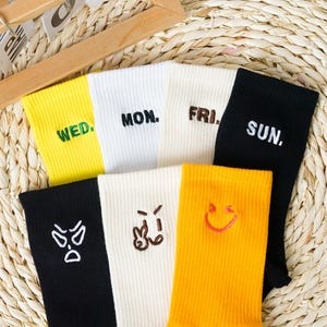 Embroidered Cotton Socks,  Custom Design, Emoticon & Day Options
