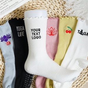 Custom Ruffle Pilates Socks, Personalized Logo Yoga Socks, Embroidered Women Socks, Grip Socks, Non Slip Trainer Socks, Gift for Yoga Lover