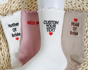 Custom Text Ruffle Yoga Socks, Personalized Cotton Bridesmaid Socks, Pilates Lovers Gift