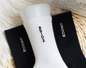 Custom Embroidered Wedding Sport Socks, Personalized Bride Groom Cotton Socks, Wedding Gift, Gift for Couple