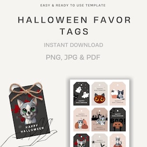 Cats Halloween Favor Tags, Boo Gift Tags, Printable Favor Tags, Treat Bag Tag, Cute Halloween Party Tag, Instant Download, PNG Tags