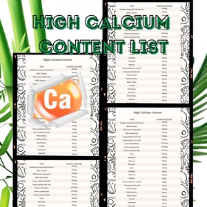 Tableau de référence des aliments riches en calcium, 1 page PDF IMPRIMABLE, téléchargement immédiat, affiche d&#39;information pour une alimentation saine et nutritionnelle, régime alimentaire pour les bons