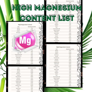 High Magnesium Foods List, Guide, Poster,  PRINTABLE DOWNLOADS,  Patient education, Healthy food planner, eat healthily