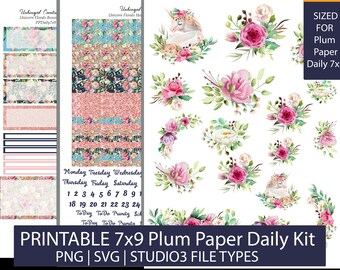 Kit de pegatinas de corte y impresión de flores de unicornio para Plum Paper Daily 7x9