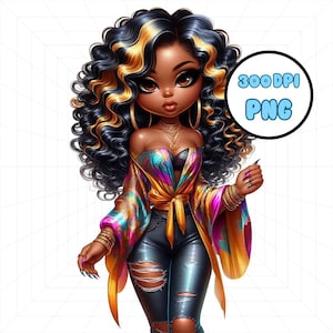 Chibi Boss Babe, Chibi Curvy Clipart, Chibi Doll Clipart, Chibi Fashion Clipart, Black Girl Clipart, Girl Boss Clipart, Curvy Girl Clipart