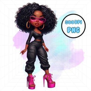 Clipart fille noire, Chibi Boss Babe, Diva Girl Clipart, Clipart Fashion Girl, Clipart Afro Girl, cheveux bouclés Clipart, Clipart fille planificateur