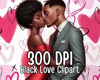 Black Love Clipart, Love Clipart, Valentine Clipart, Hearts Clipart, Couple Clipart, Black Couple Clipart, Black Man Clipart, Black Woman