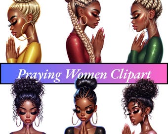Praying Women Clipart, Christian Black Women, Church Lady Clipart, Women Praying Clipart, Praying Hands Clipart, Church Clipart, Chibi Clipa