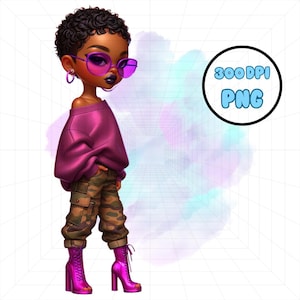 Fashion Girl Clipart, Black Girl Clipart, Chibi Boss Babe, Curvy Girl Clipart, Chibi Doll Clipart, Heels Clipart, Self Love Clipart