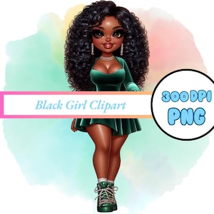 Chibi Fashion Clipart, Chibi Doll Clipart, Black Girl Clipart, Black Digital Clipart, Curvy Woman Clipart, Black Woman Clipart, Girl Boss C