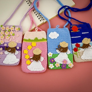 Crochet Crossbody Phone Bag | Girl in Nature Series | Floral, Meadow & Seaside Designs | Crossbody or Neck Pouch